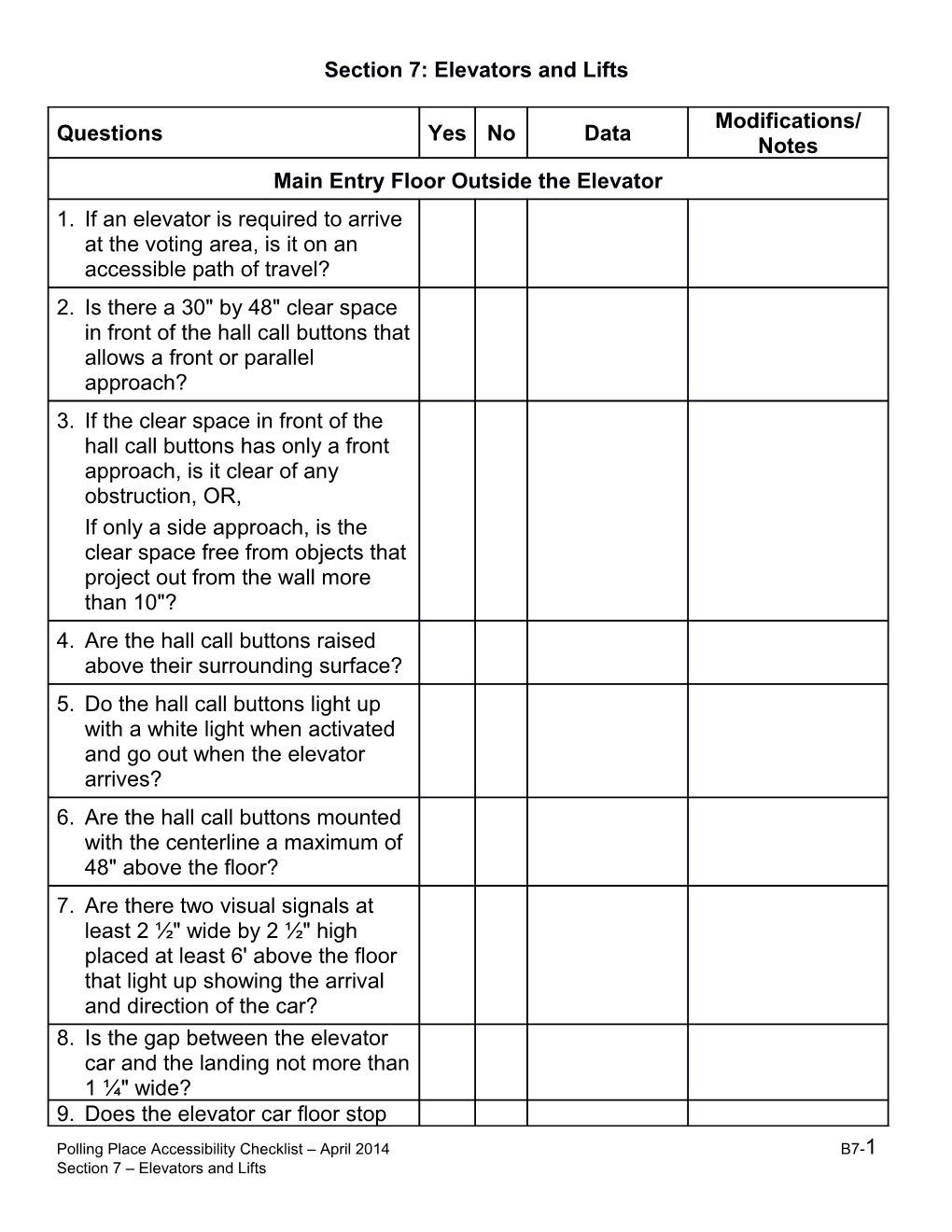 Section 7: Elevators and Lifts