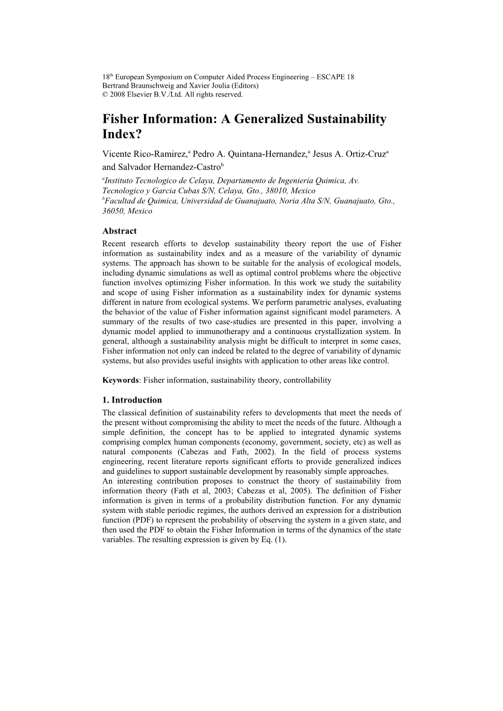 Fisher Information: a Generalized Sustainability Index?