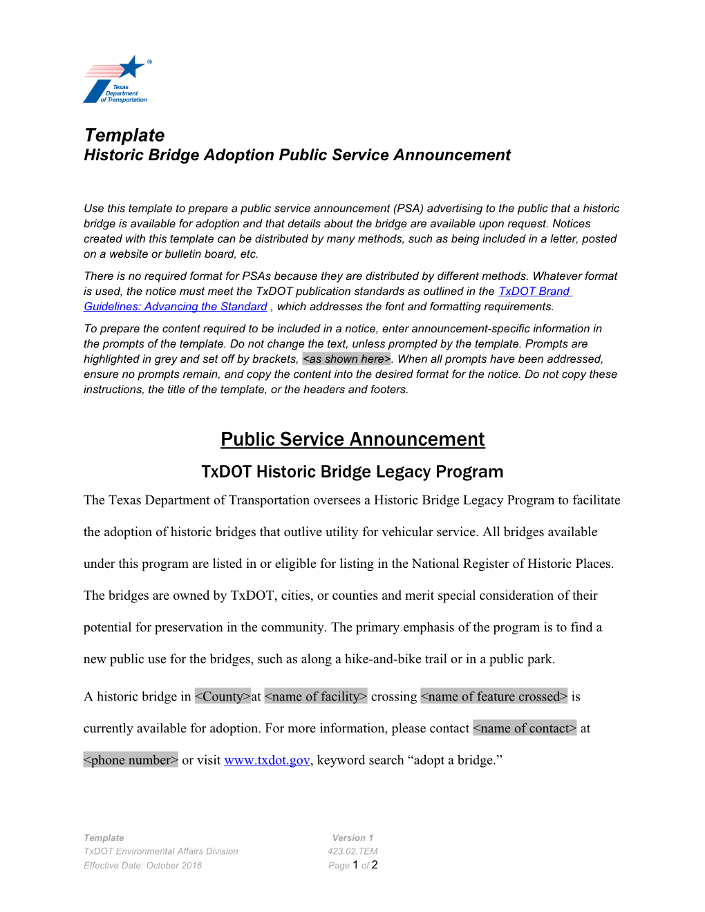 Historic Bridge Adoption Public Service Announcement