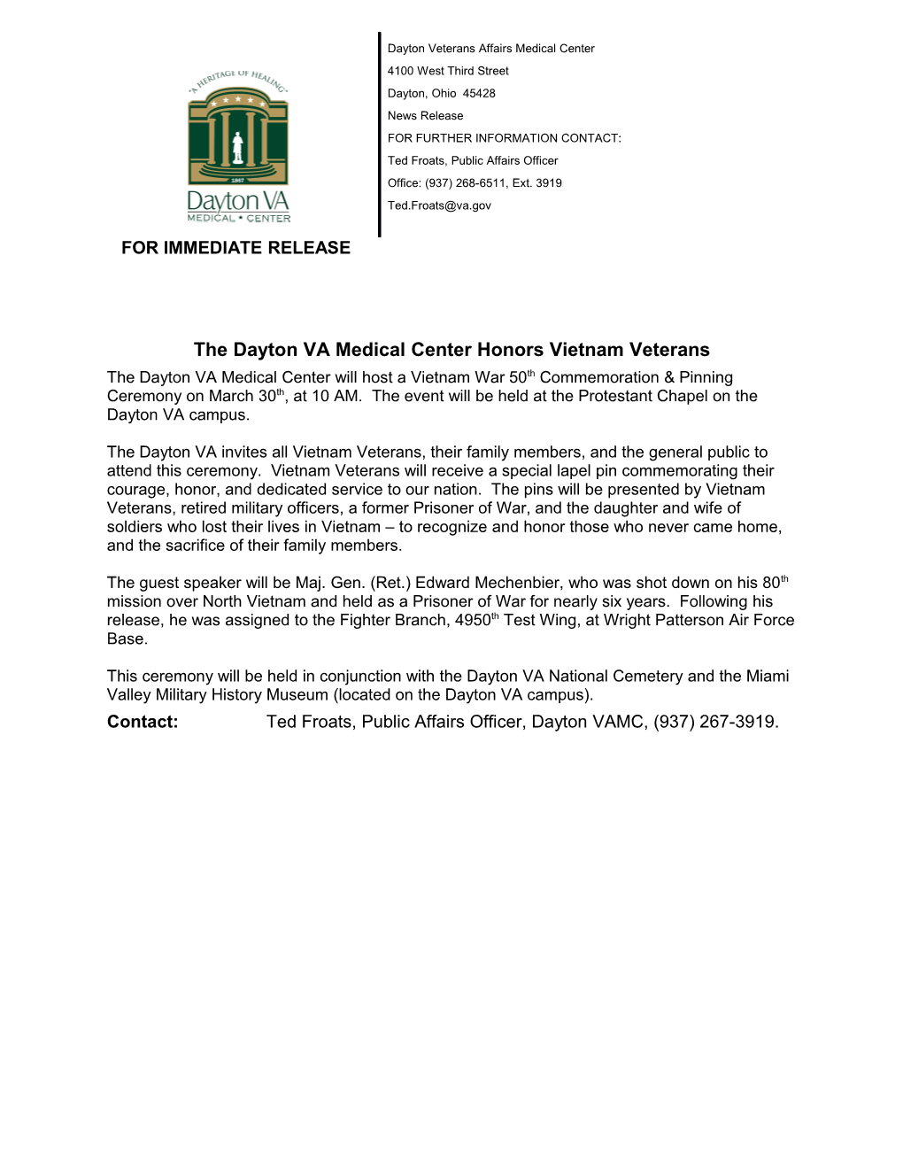 Dayton VAMC Honors Vietnam Veterans