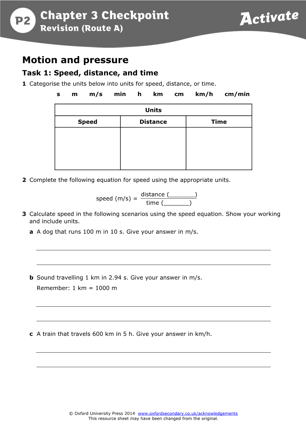 Task 1: Speed, Distance, and Time