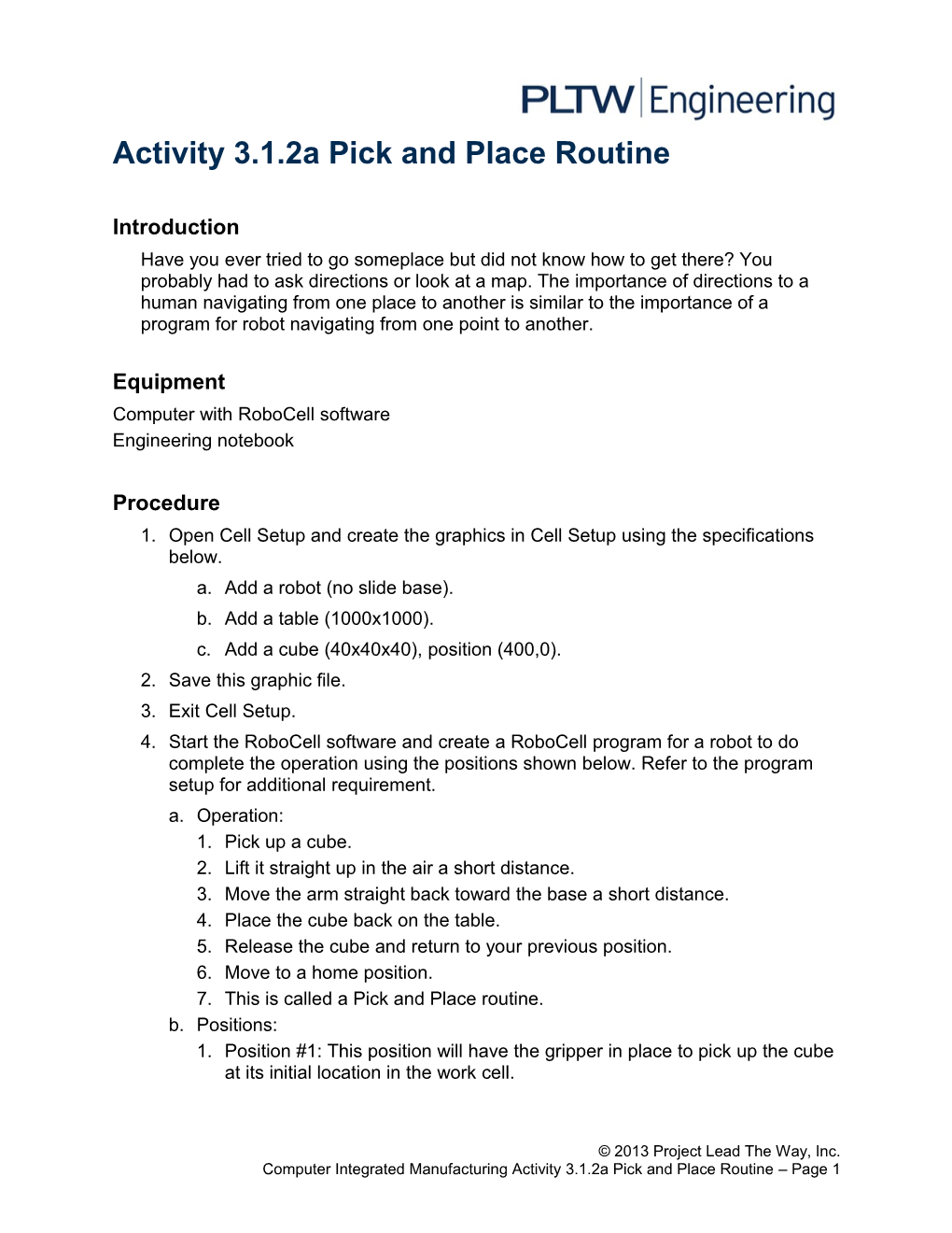 Activity 3.1.2A Pick and Place Routine