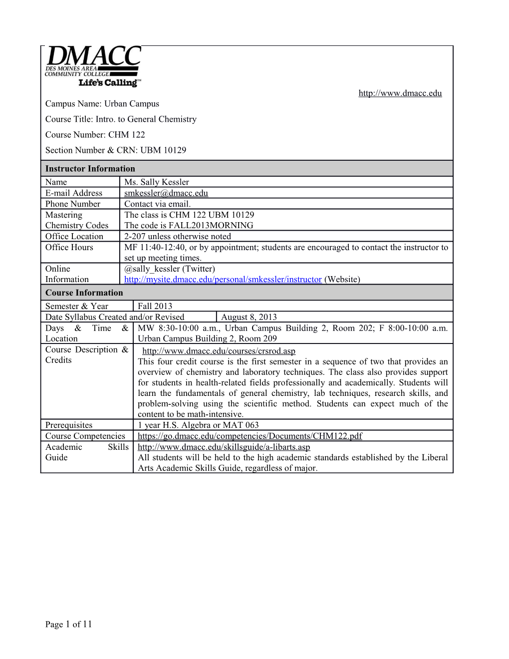 Syllabus Template - Table Format s1