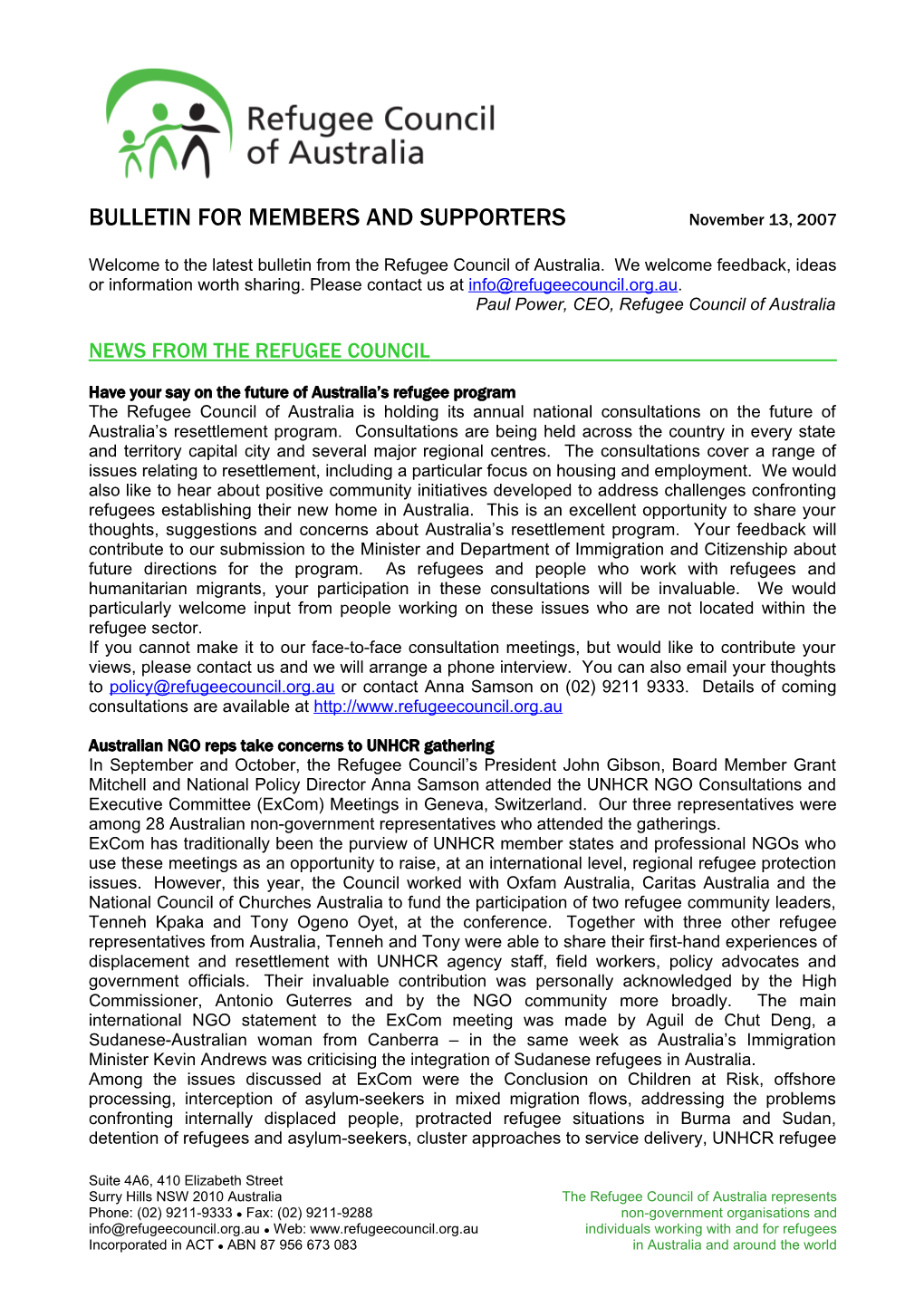 E-Bulletin for Members and Supporters