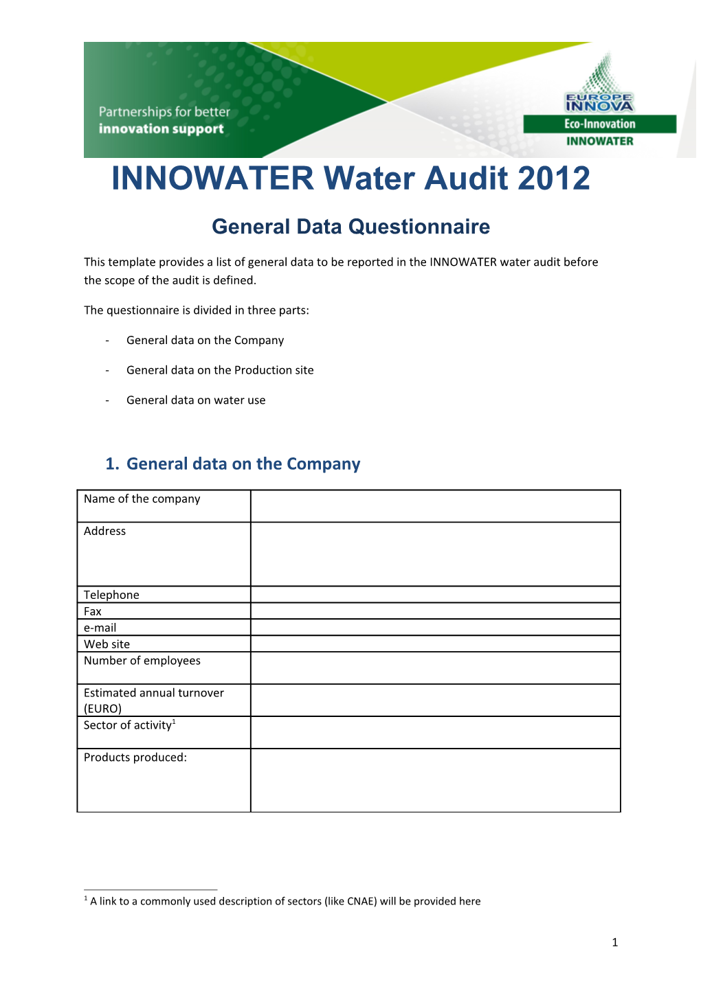 Draft Template General and Technological Data Innowater Audit - Spain
