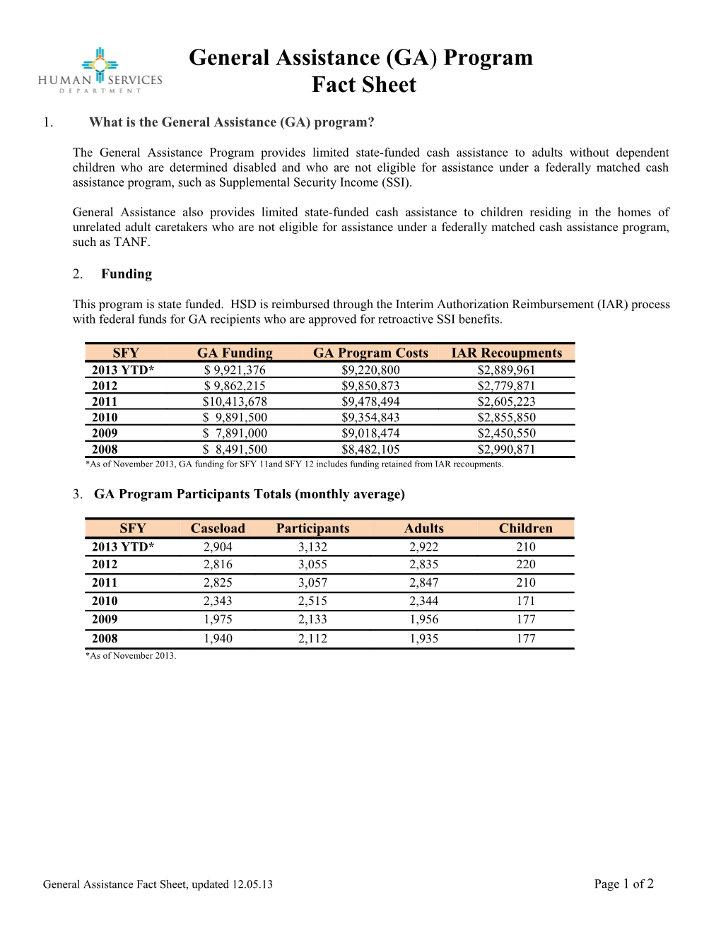 New Mexico General Assistance Program s1