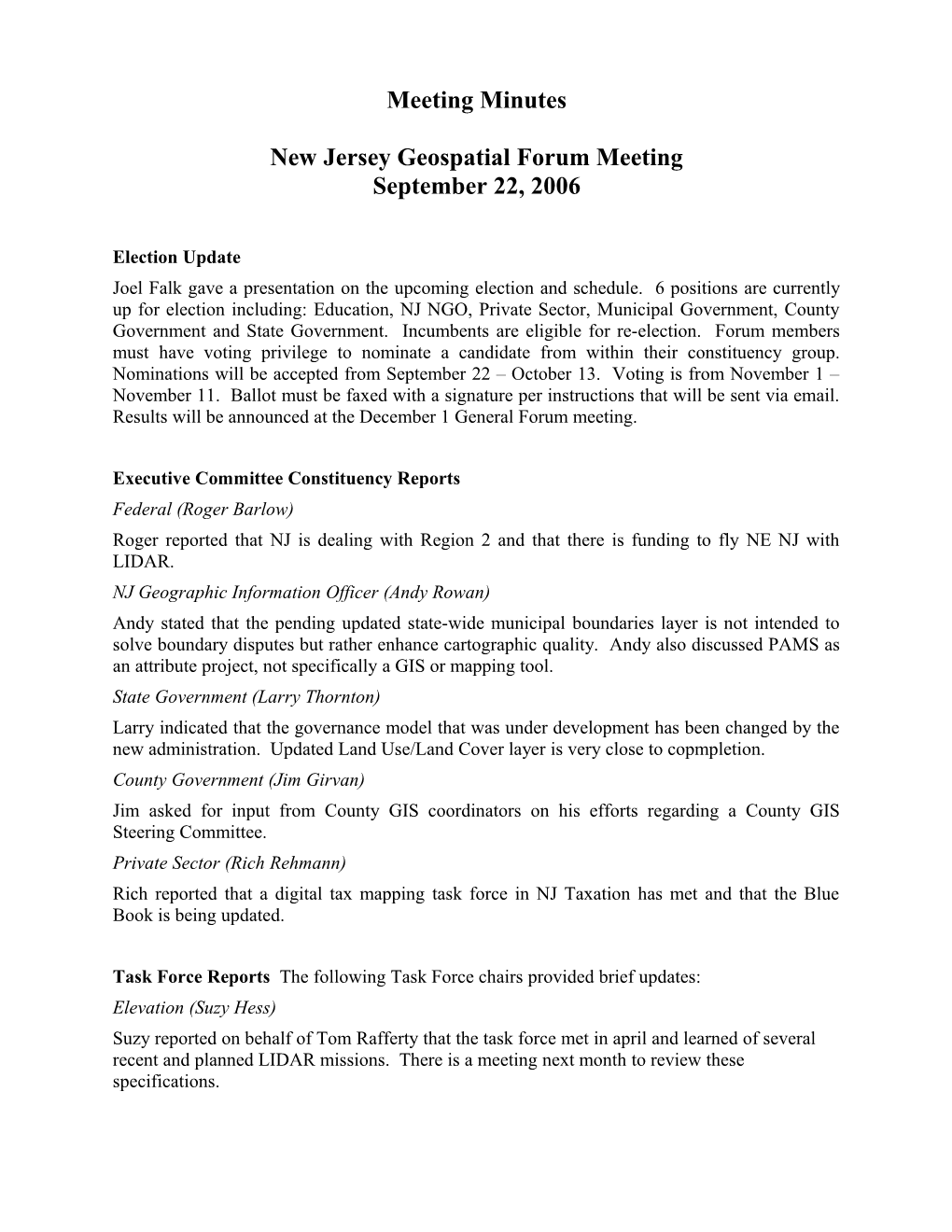 New Jersey Geospatial Forum Meeting