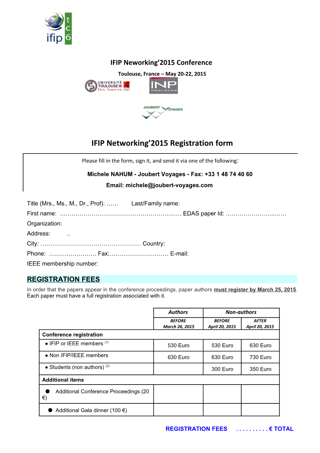 IFIP Networking 2015 Registration Form