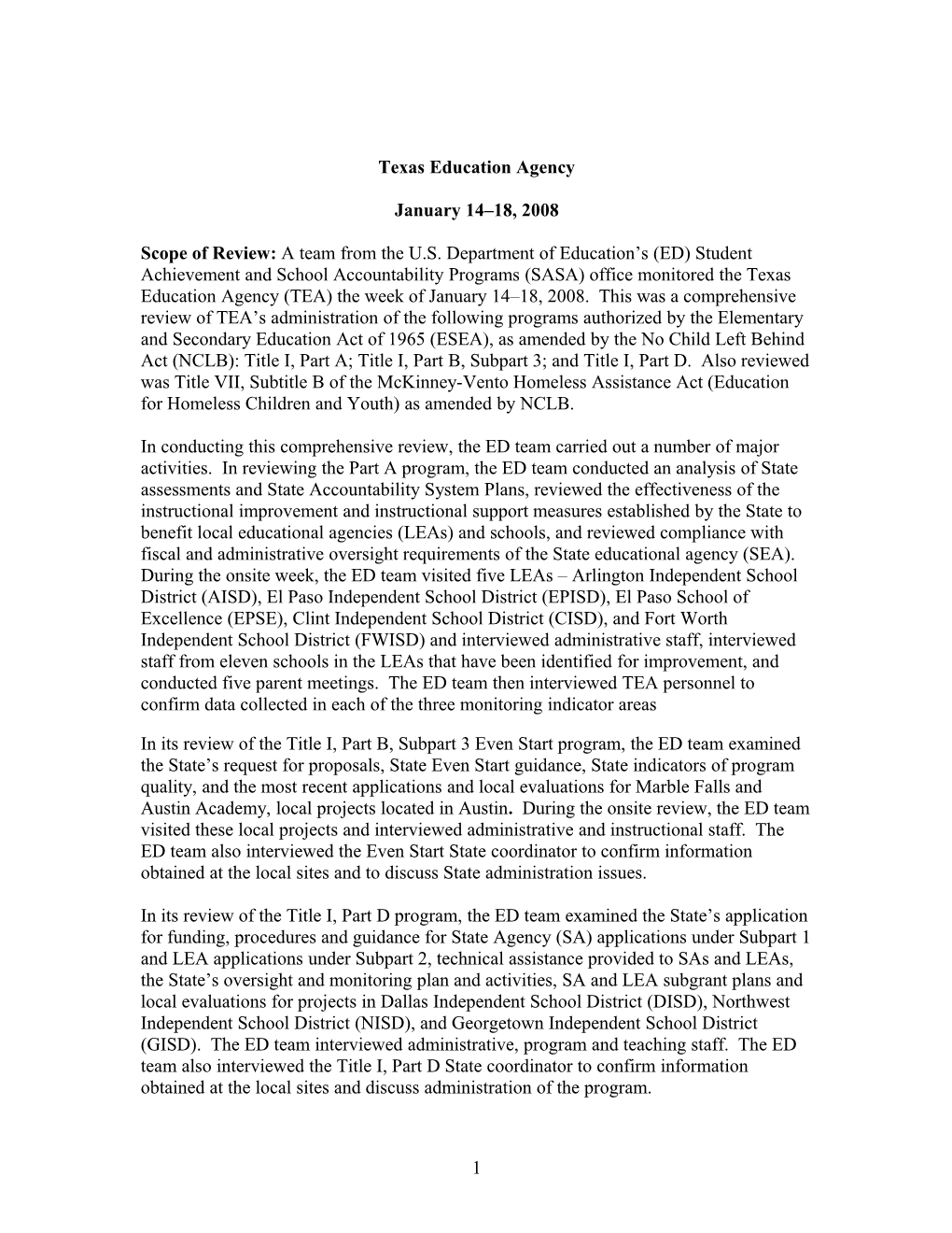 Texas Monitoring Report January 2008 (MS WORD)