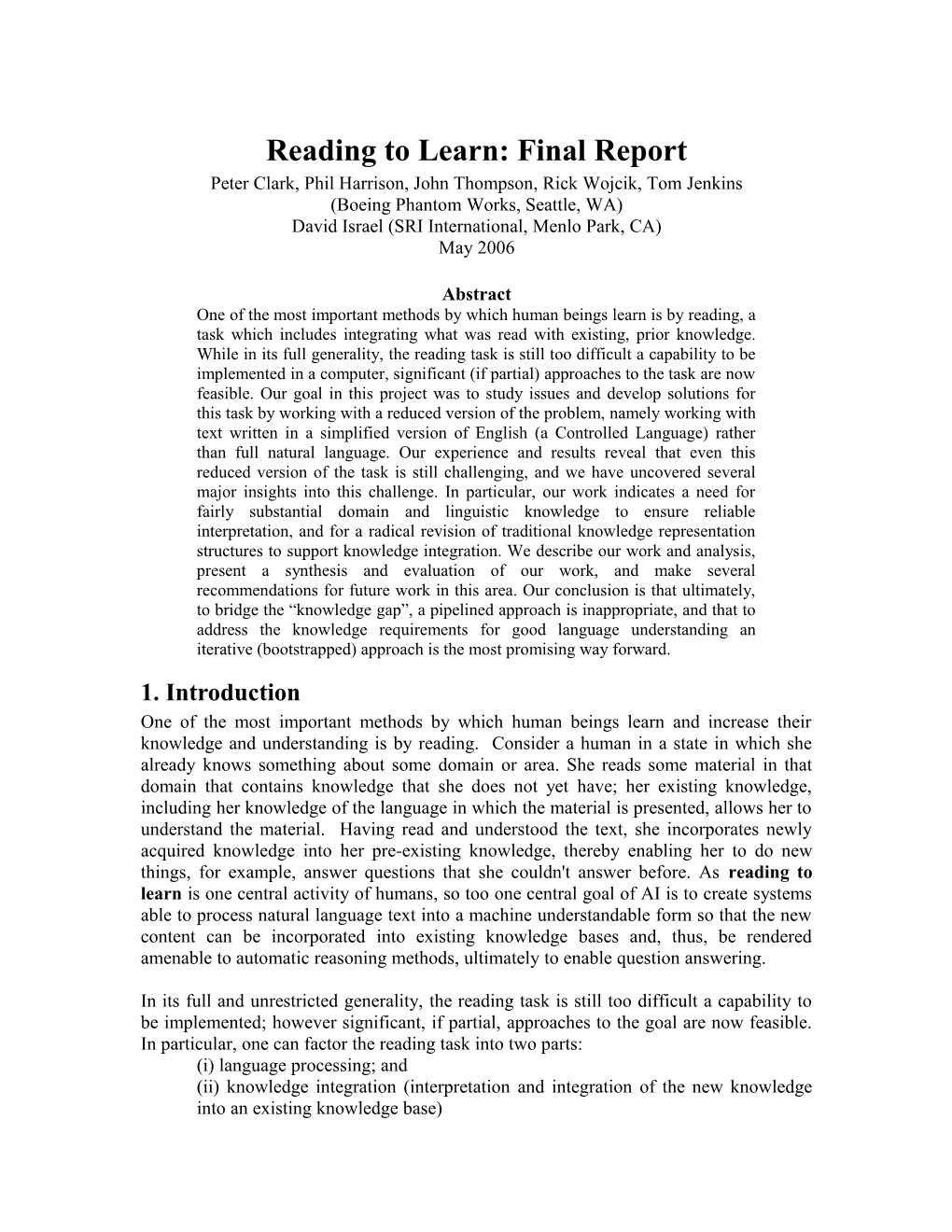 Reading to Learn: Final Report