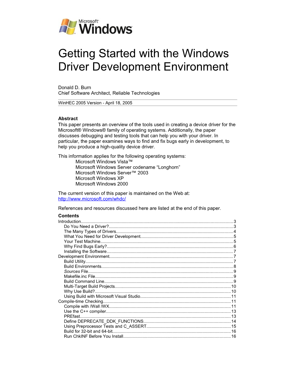 Getting Started with the Windows Driver Development Environment