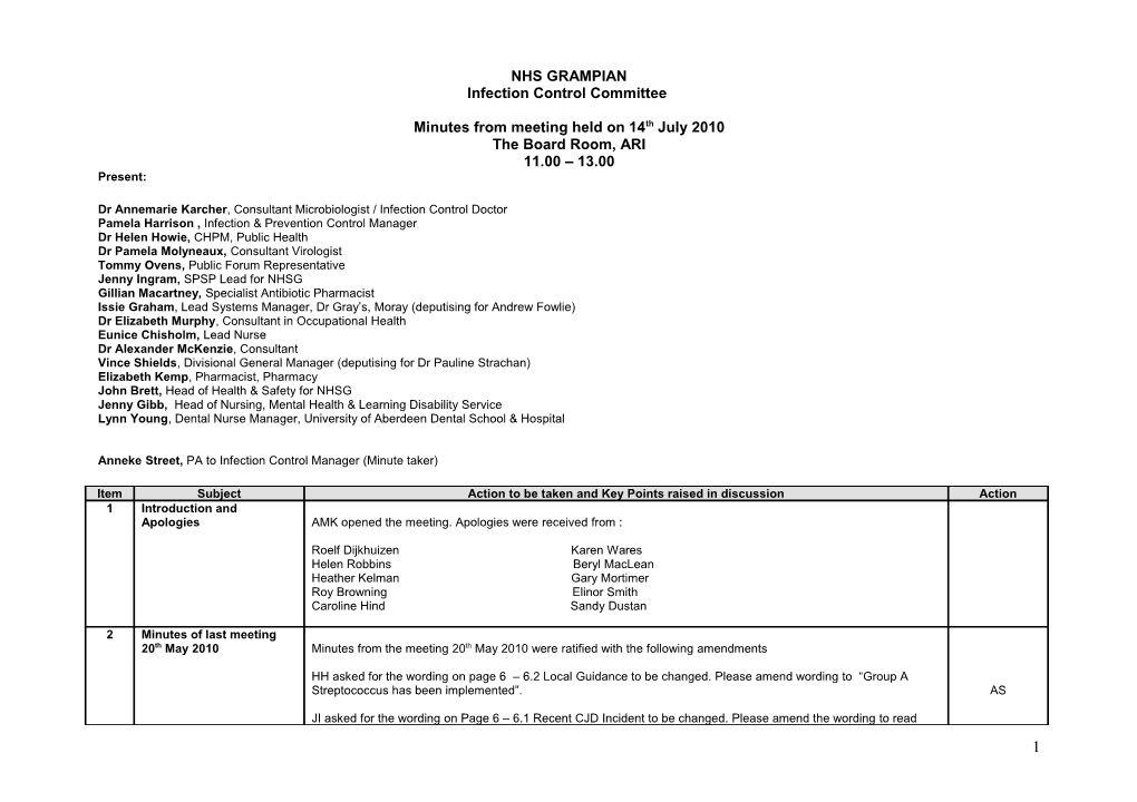 Infection Control Committee Meeting Minutes July 2010