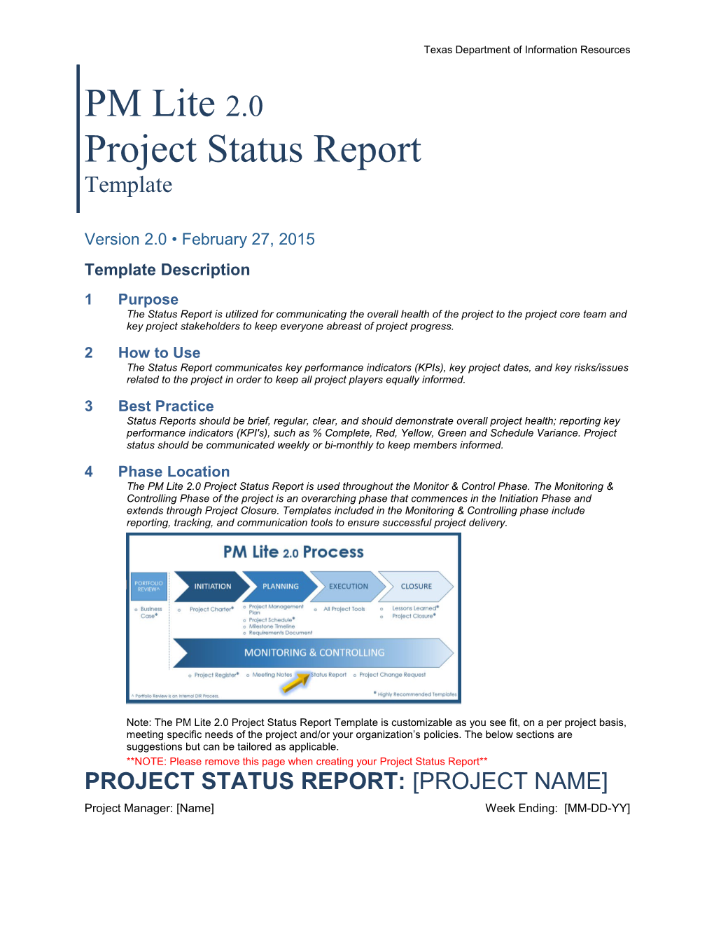 PM Lite Project Status Report Template 2.0