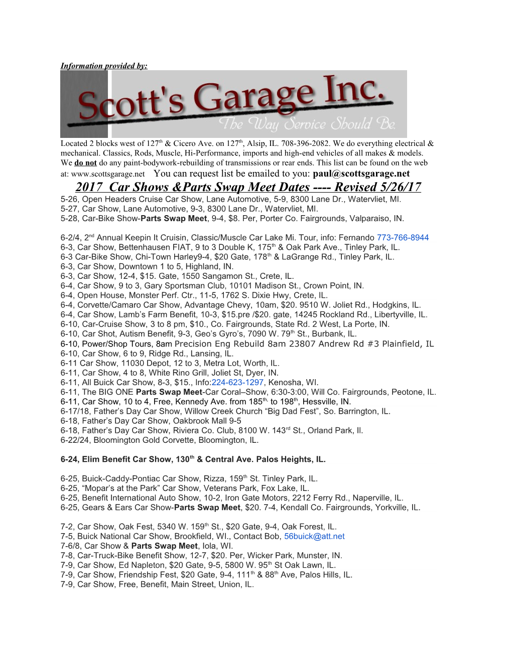 2006 Car Shows & Parts Swap Meet Dates