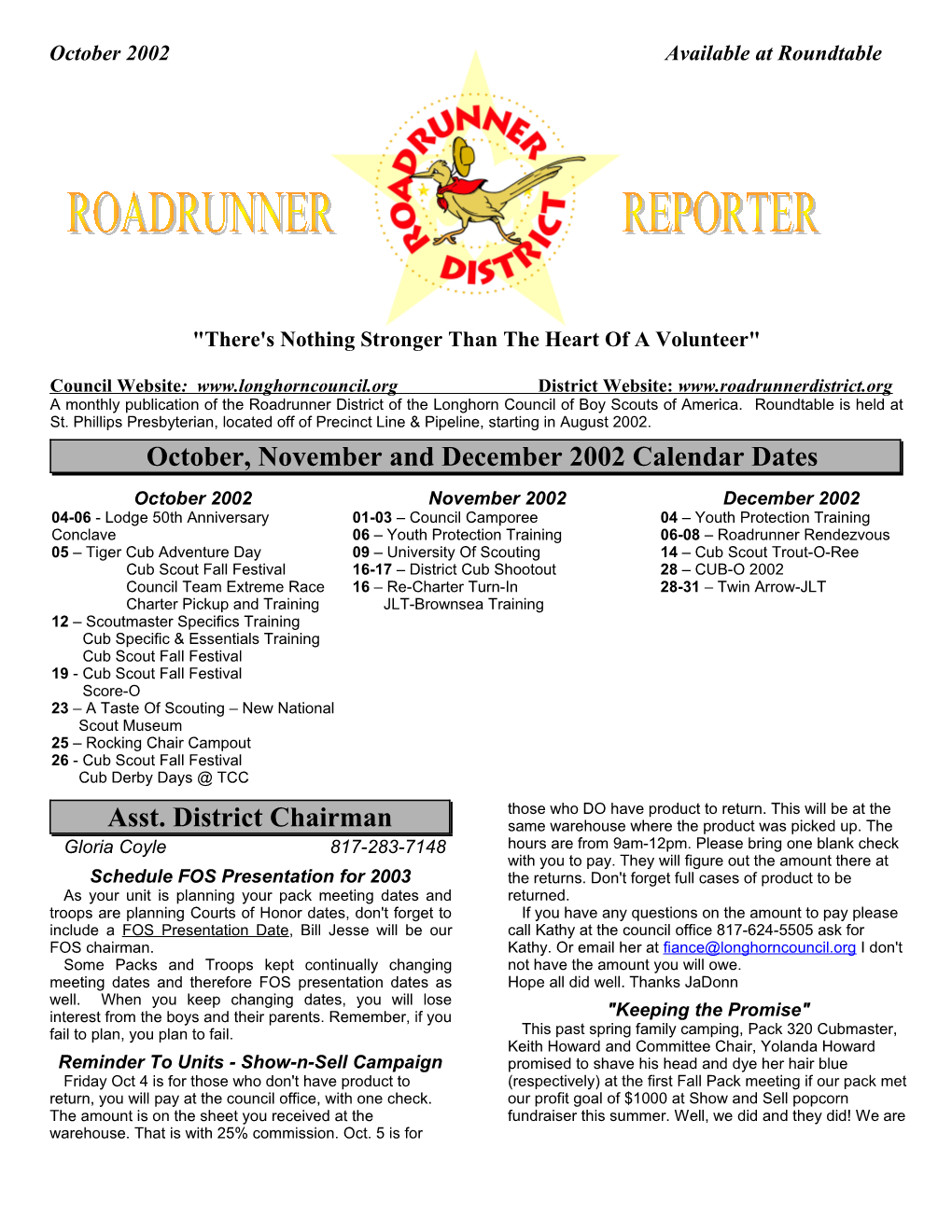 Roadrunner District Newsletter - 12/2001