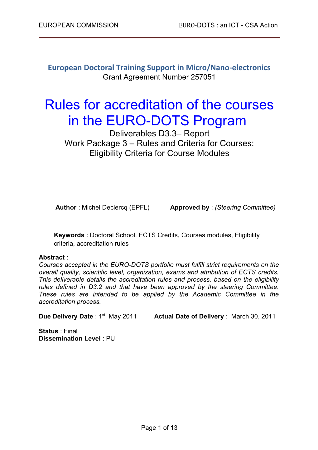 European Doctoral Training Support in Micro/Nano-Electronics