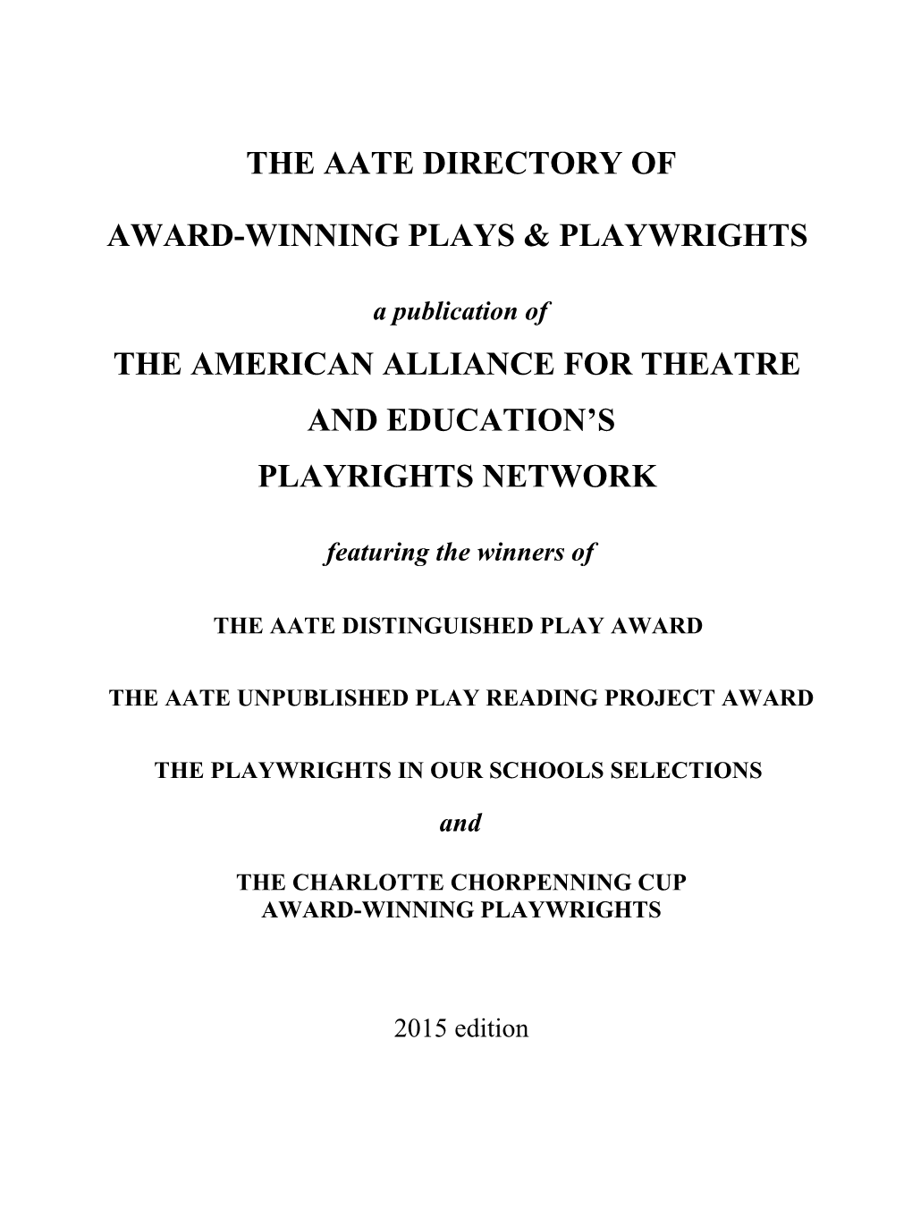 Aate Award Winning Plays 201