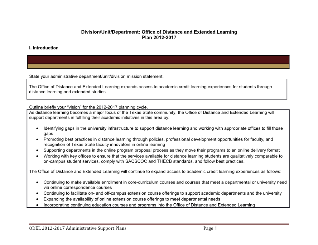 Division/Unit/Department: Office of Distance and Extended Learning