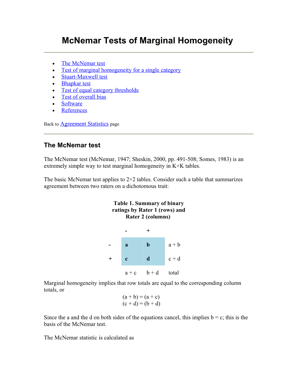 Mcnemar Tests Of Marginal Homogeneity