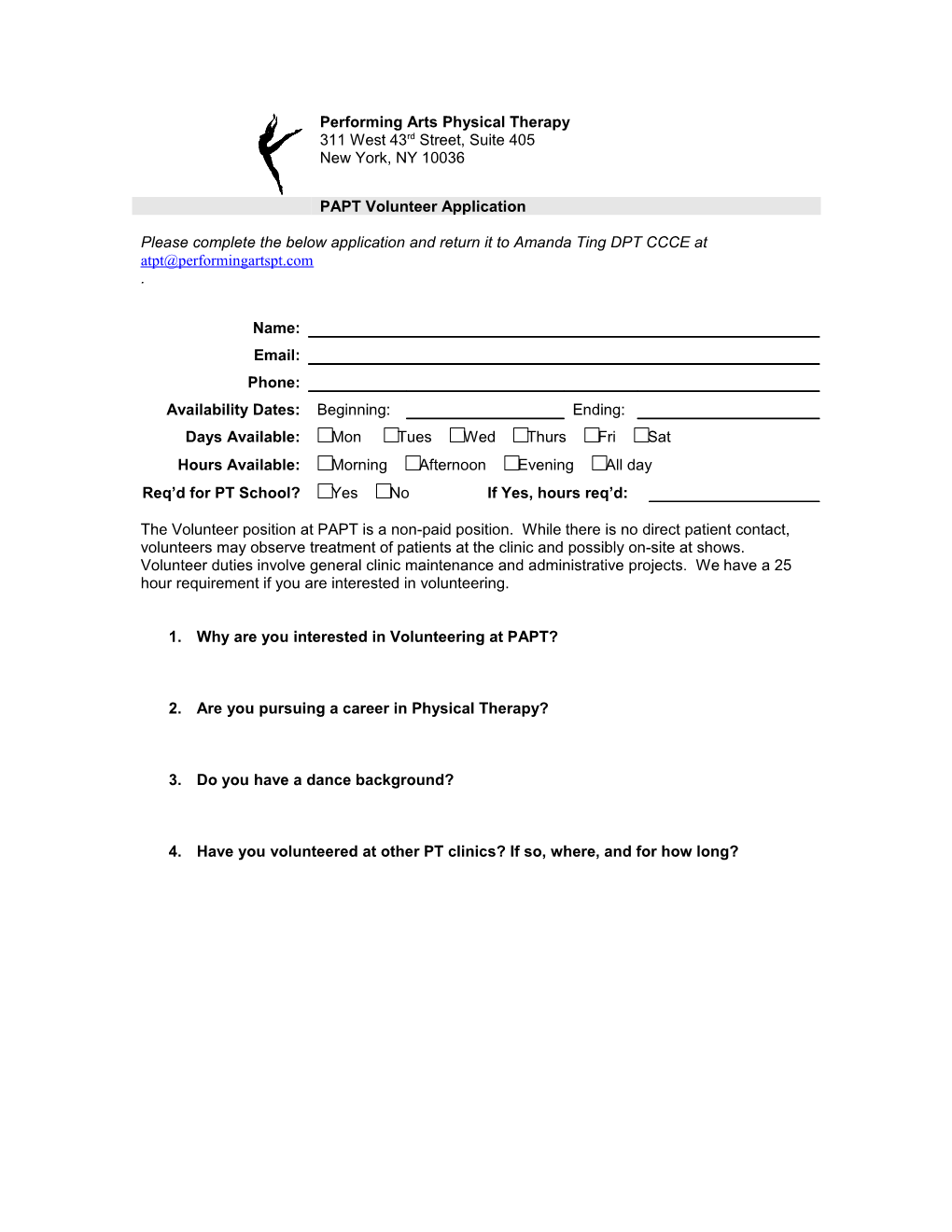 PAPT Clinical Affiliation Interview Form