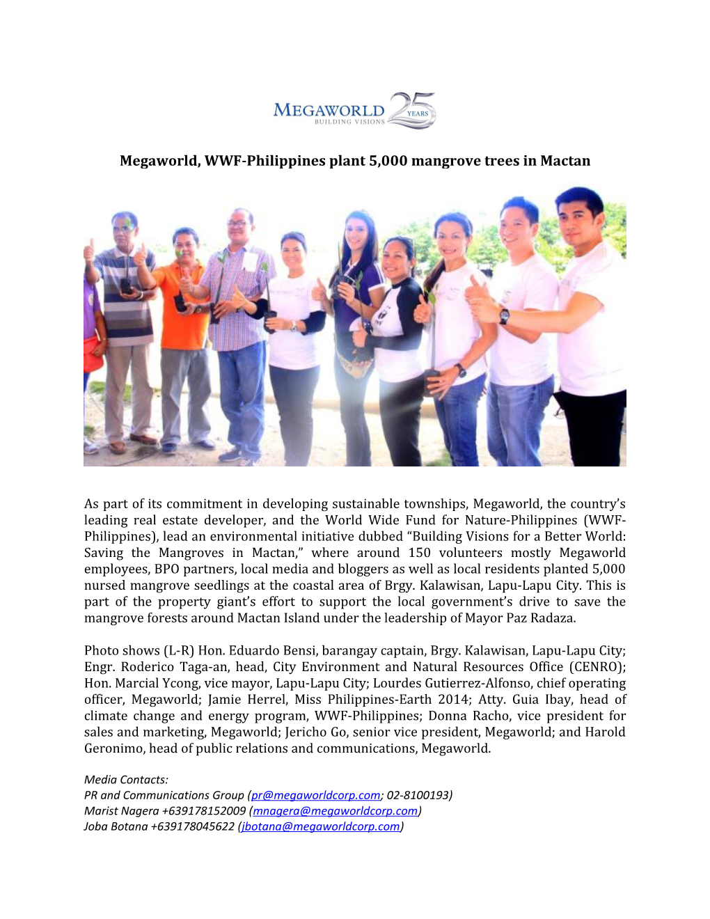 Megaworld, WWF-Philippines Plant 5,000 Mangrove Trees in Mactan