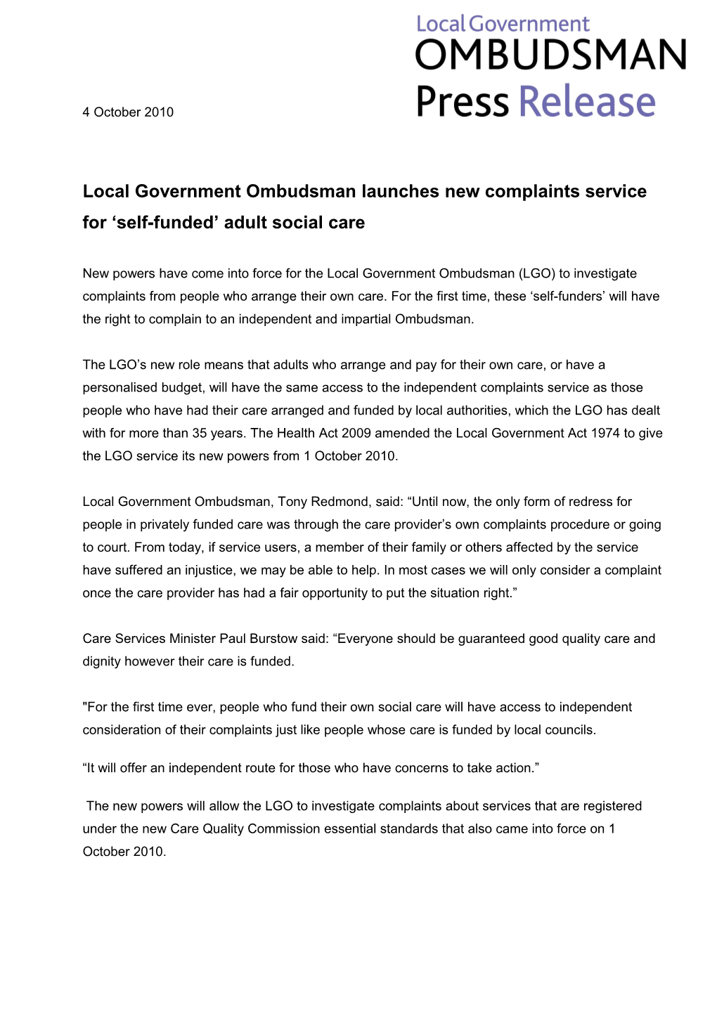 Local Government Ombudsman Launches New Complaints Service for Self-Funded Adult Social Care