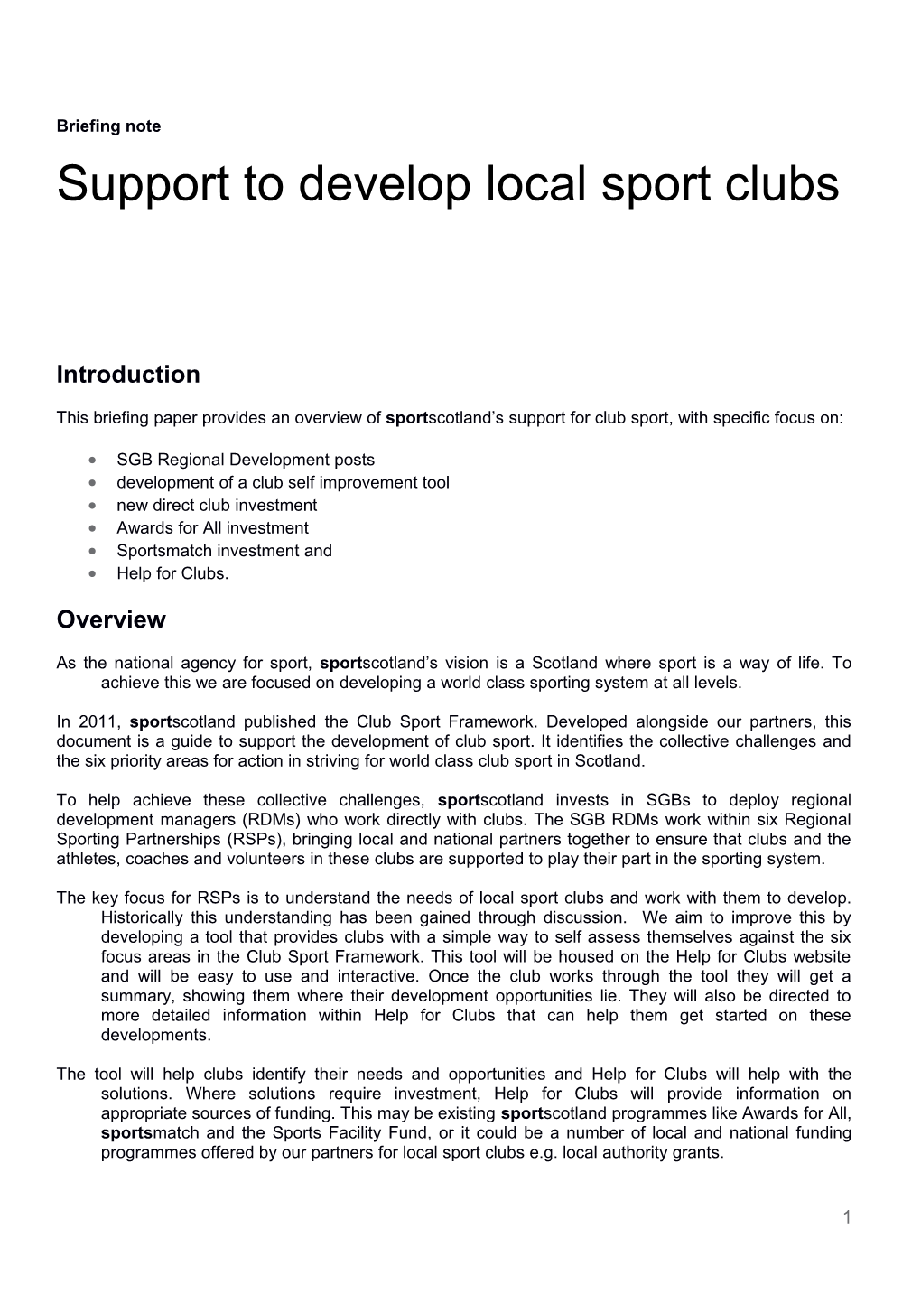 Support to Develop Local Sport Clubs