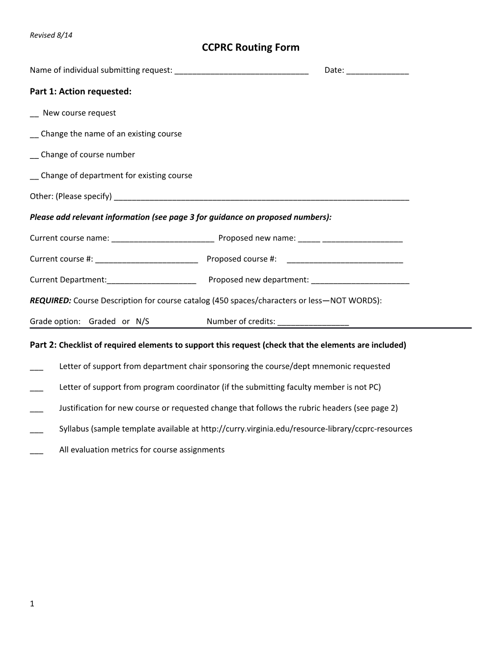 CCPRC Routing Form