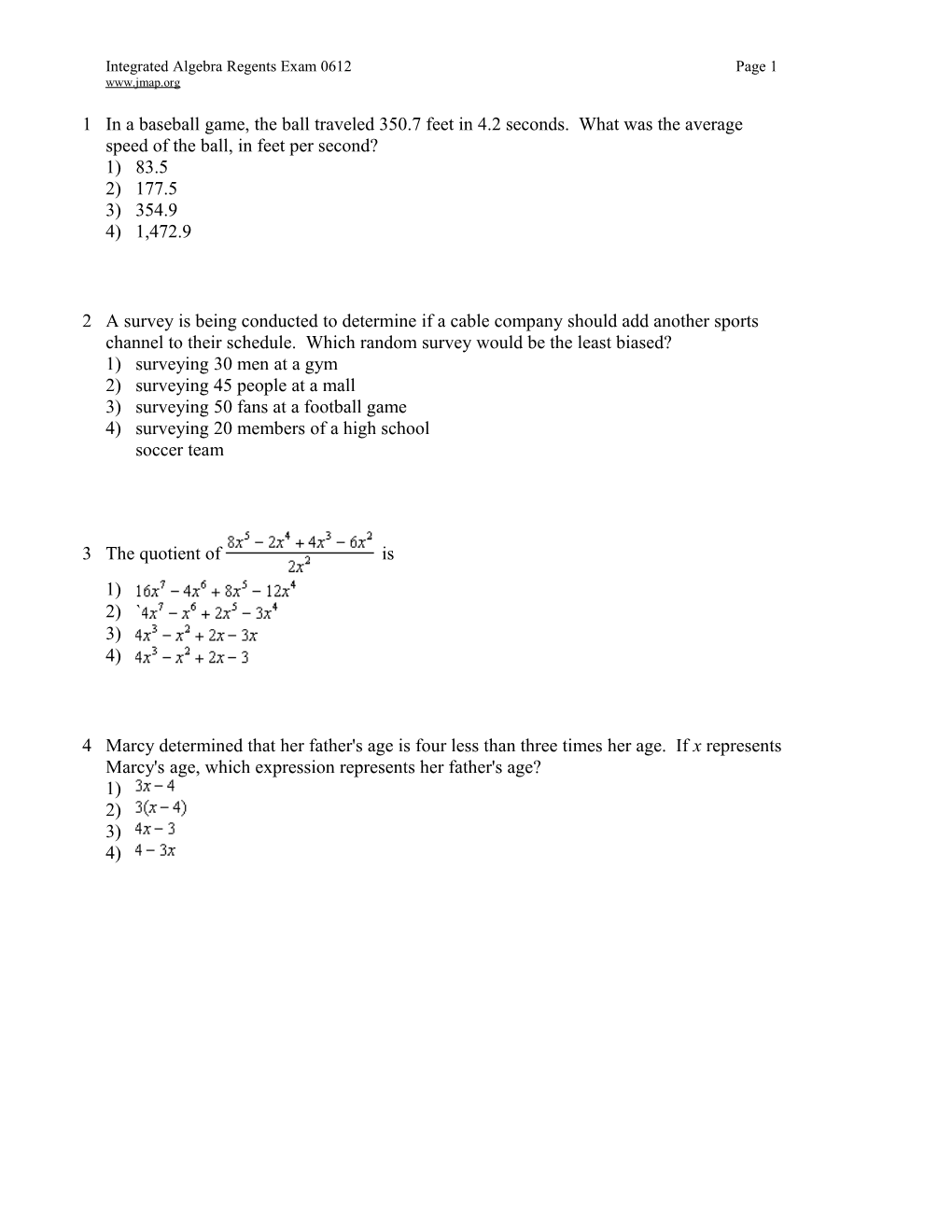 Integrated Algebra Regents Exam 0612Page 1