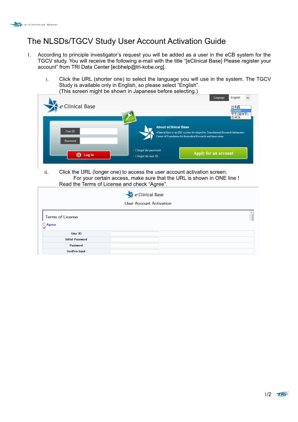 The Nlsds/TGCV Study User Account Activation Guide