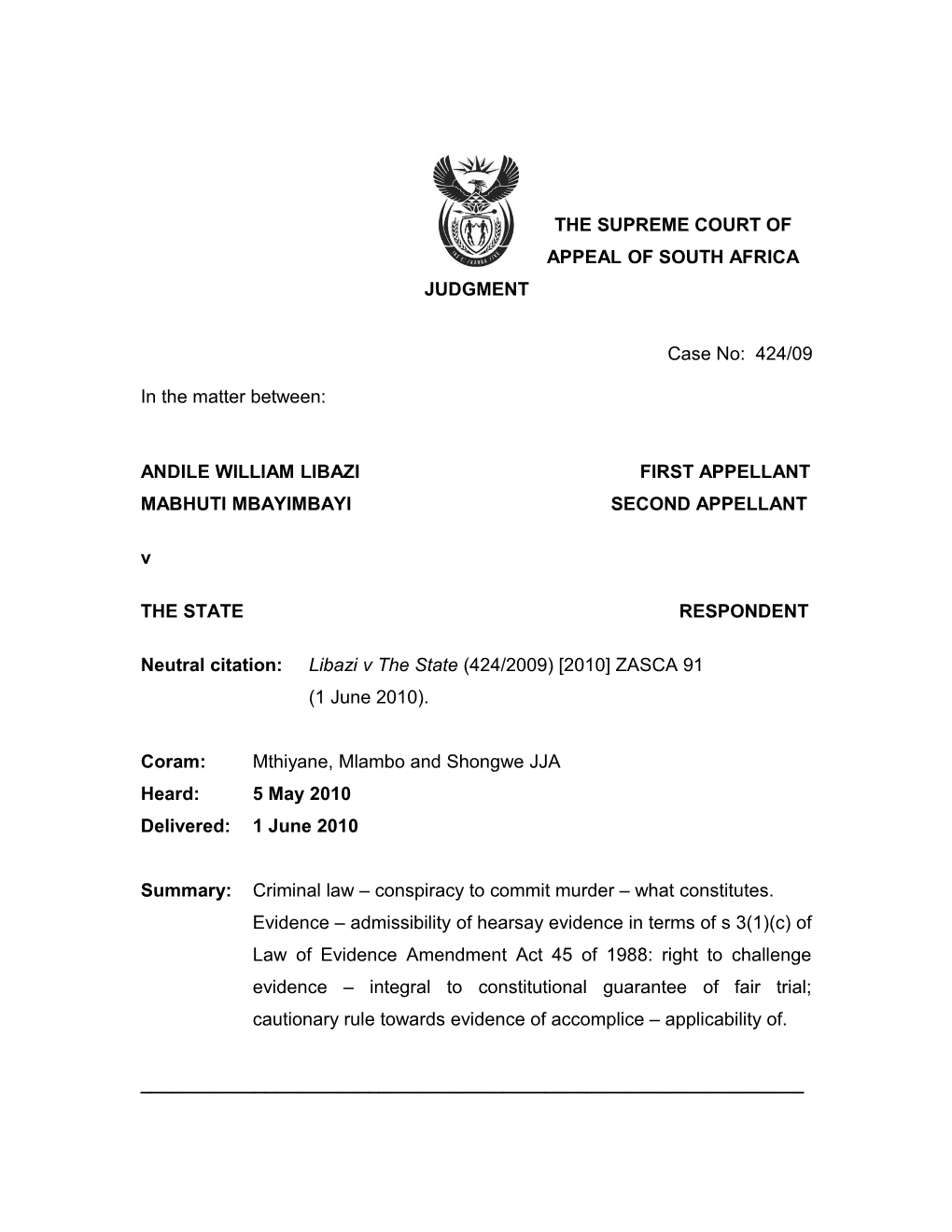 The Supreme Court of Appeal of South Africa s9