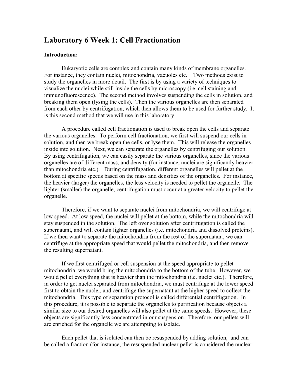 Laboratory 4: Cell Fractionation