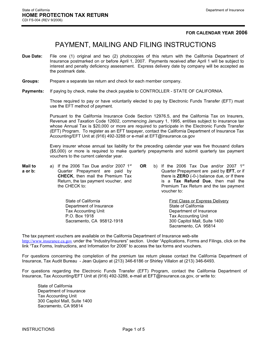 Payment, Mailing and Filing Instructions s1