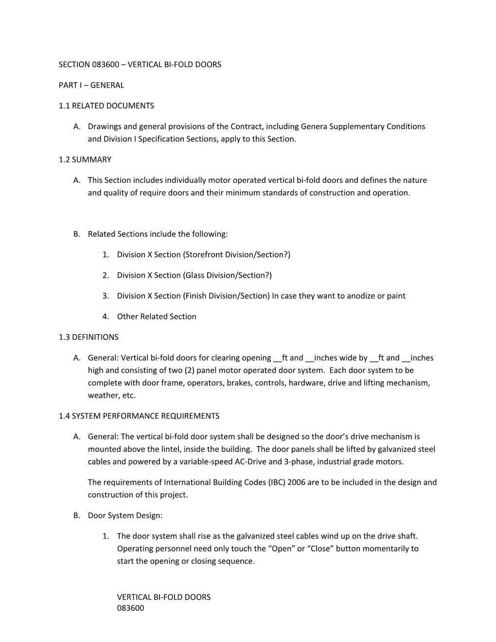 Section 083600 Vertical Bi-Fold Doors