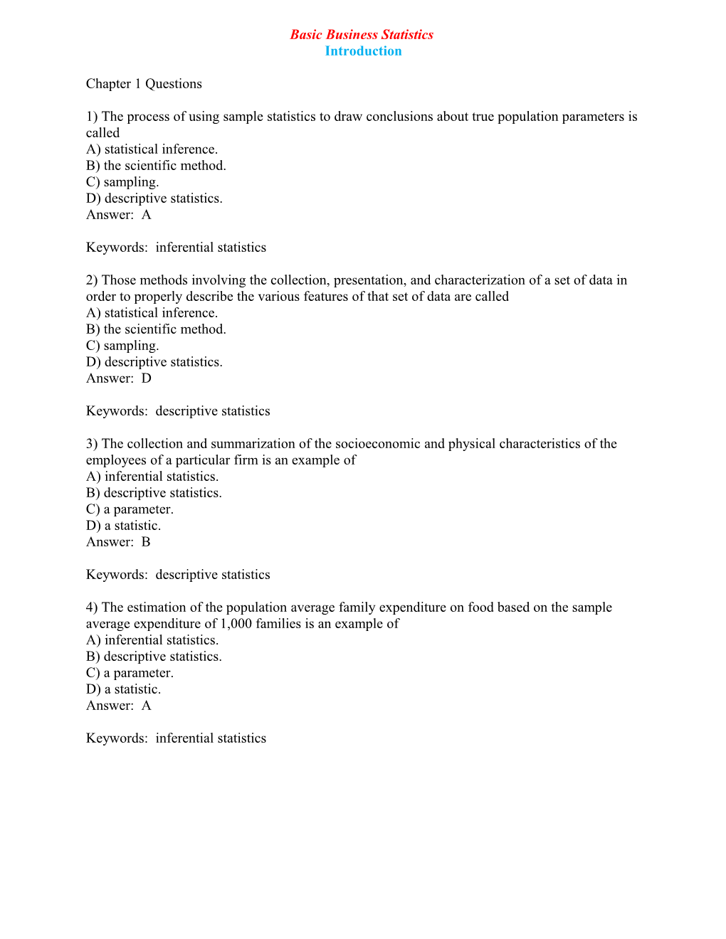 Basic Business Statistics