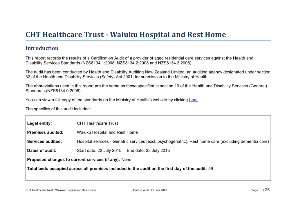 CHT Healthcare Trust - Waiuku Hospital and Rest Home