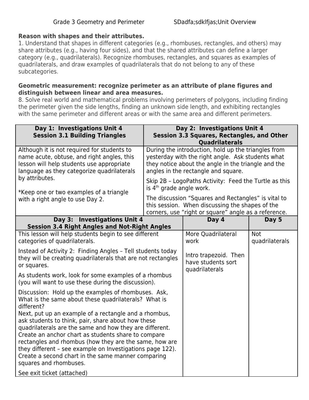 Grade 3 Geometry and Perimeter Sdadfa;Sdklfjas;Unit Overview