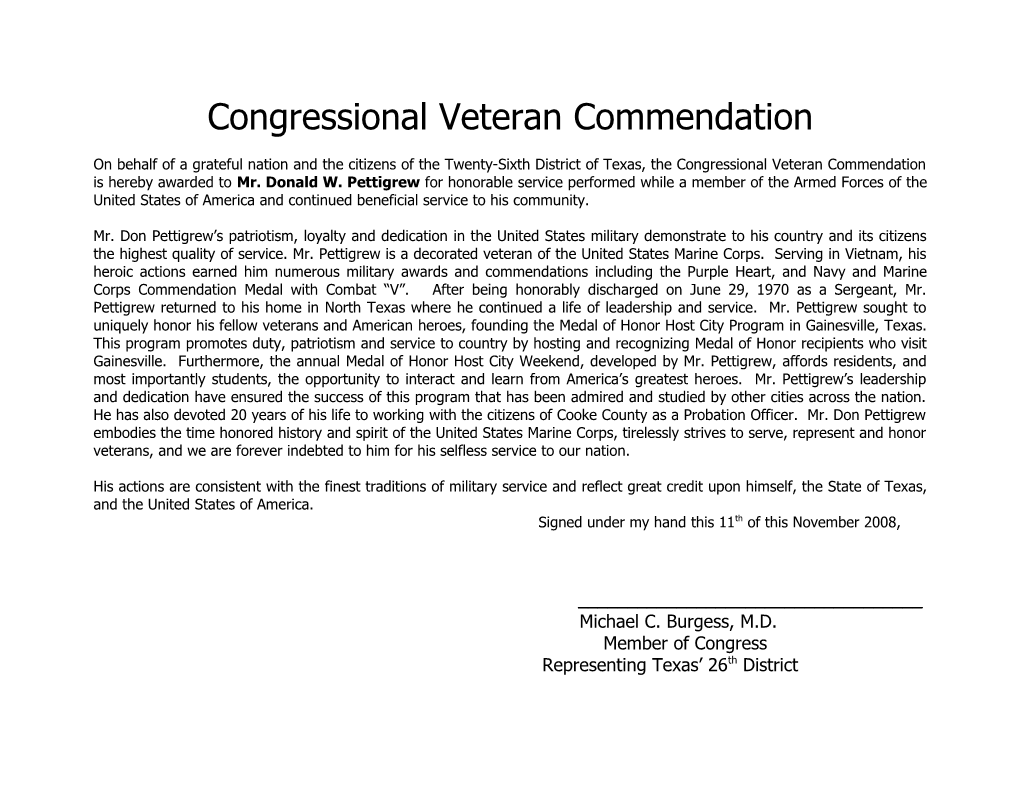 Congressional Veteran Commendation