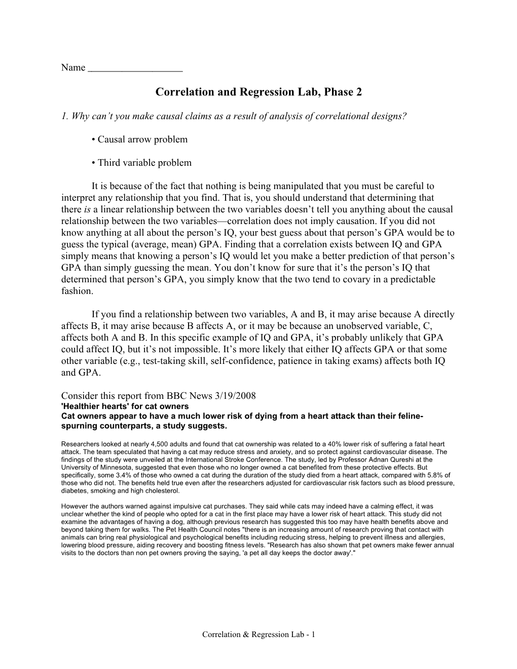 Correlation and Regression Lab, Phase 2