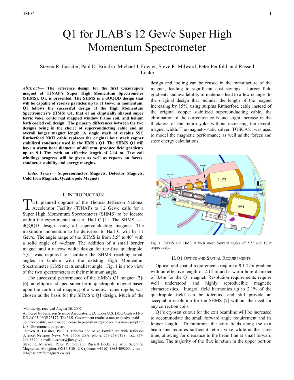 Q1 for JLAB S 12 Gev/C Super High Momentum Spectrometer