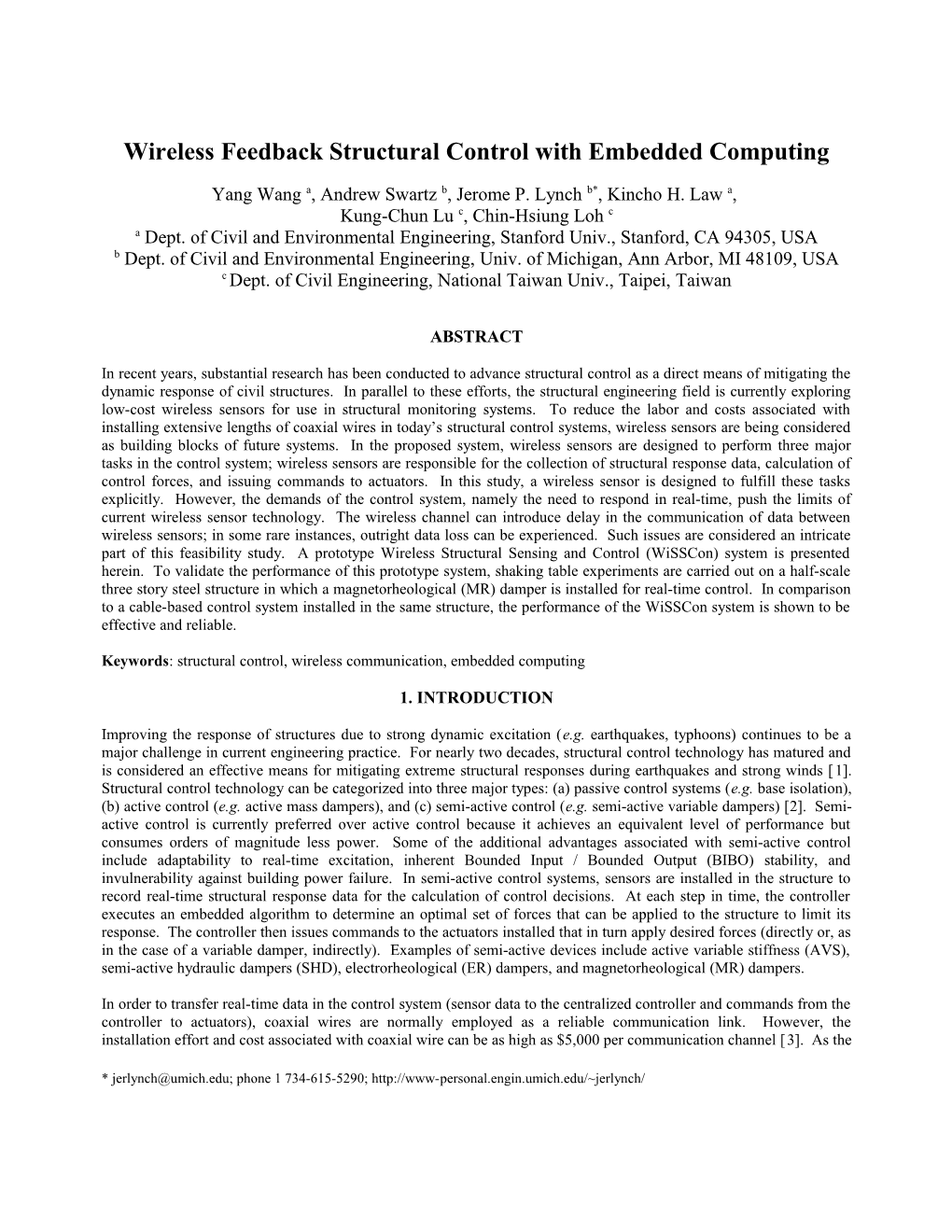 Wireless Feedback Structural Control with Embedded Computing