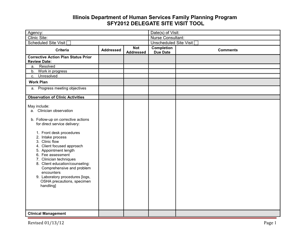 Illinois Department of Human Services Family Planning Program