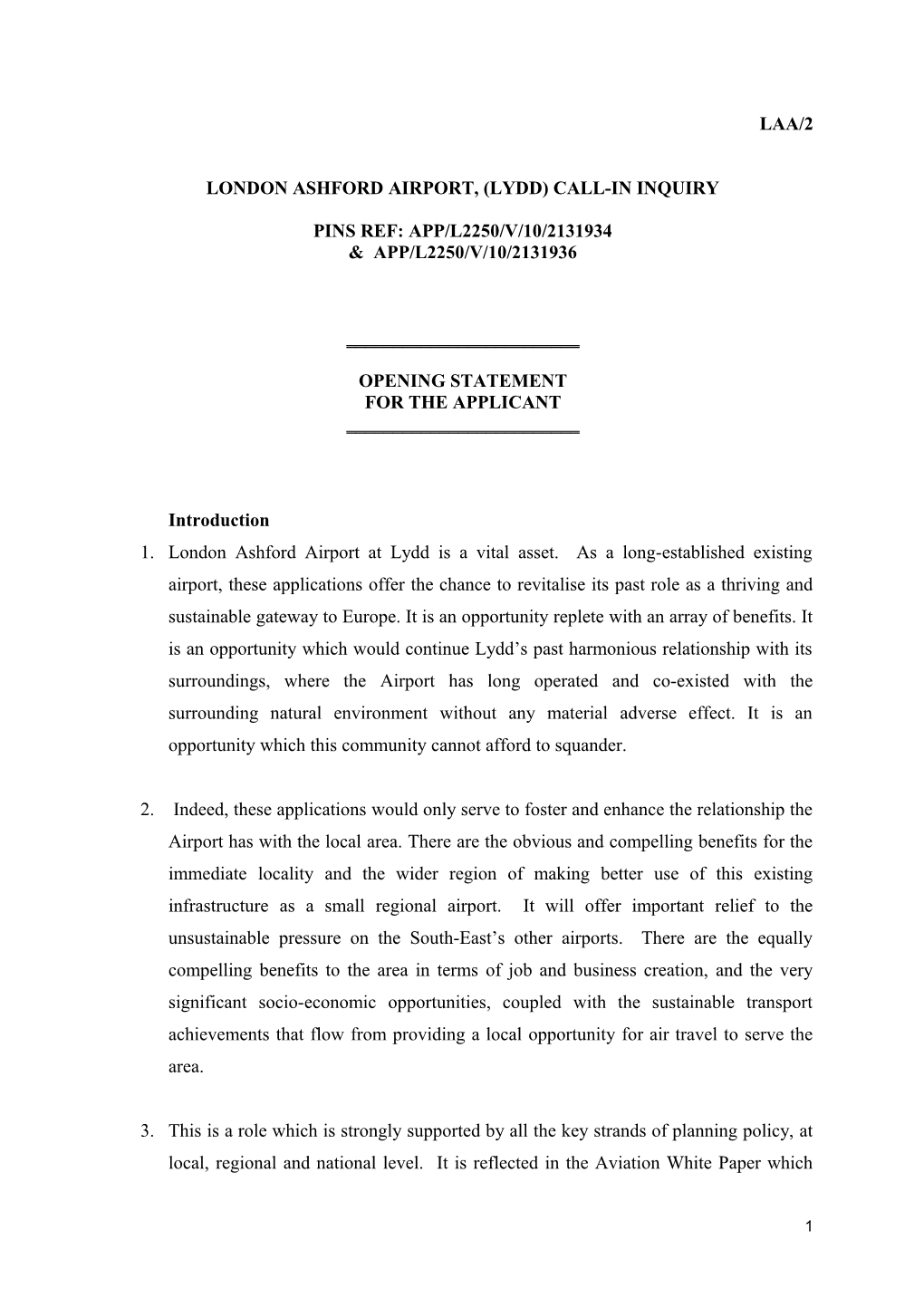 London Ashford Airport, (Lydd) Call-In Inquiry