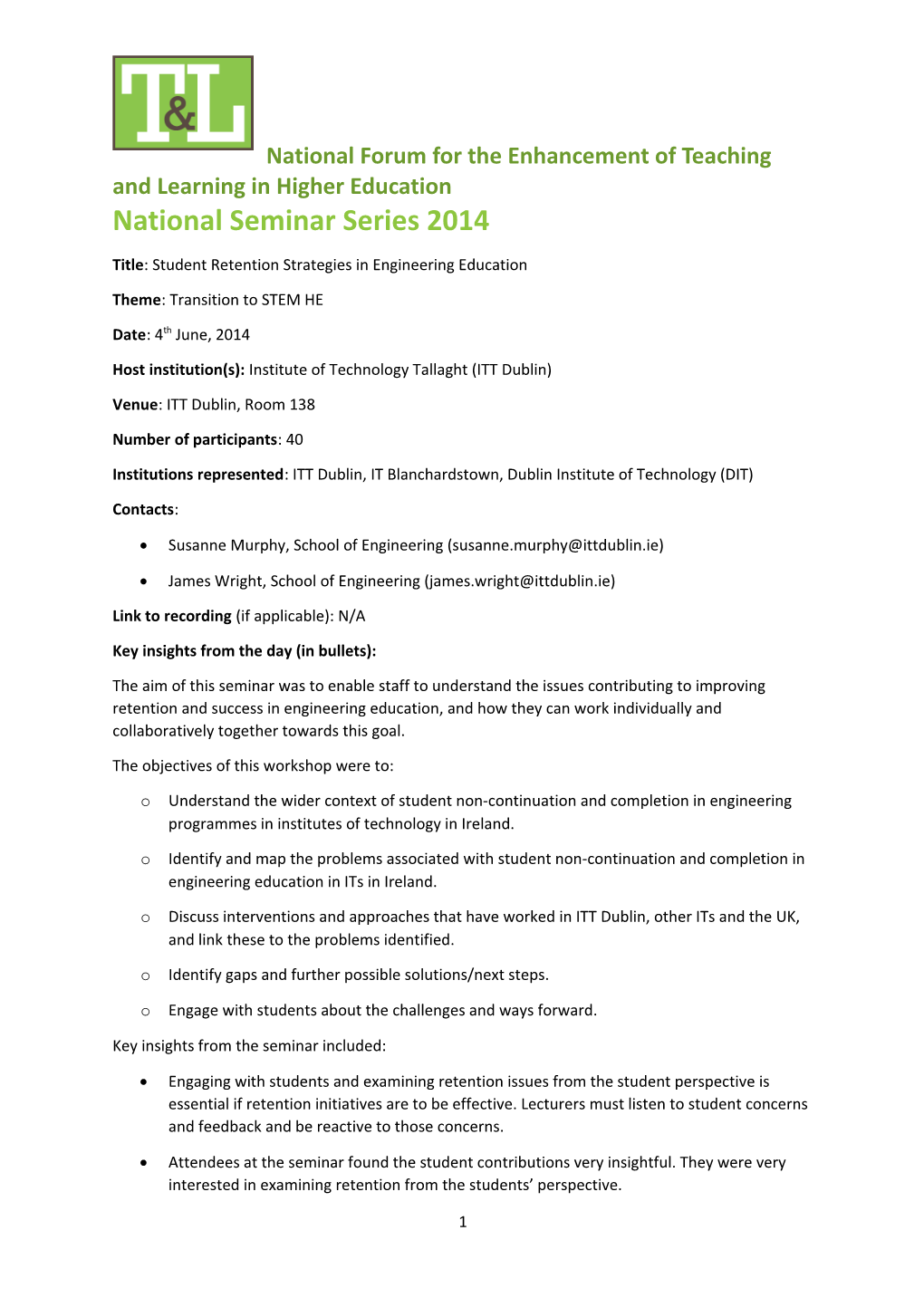 National Seminar Series 2014