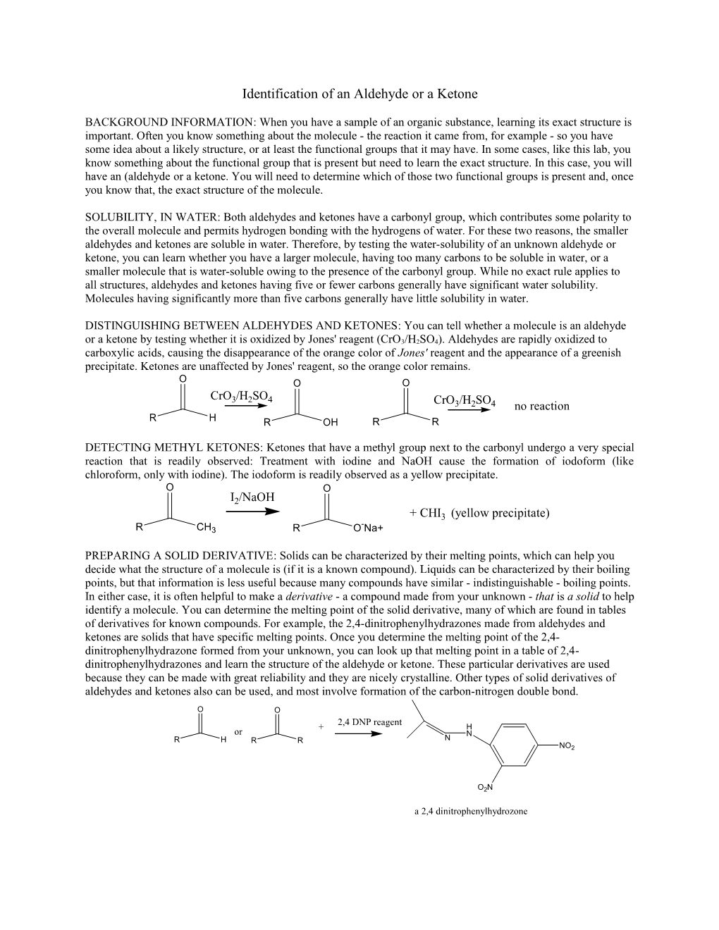 Identification of an Aldehyde Or a Ketone