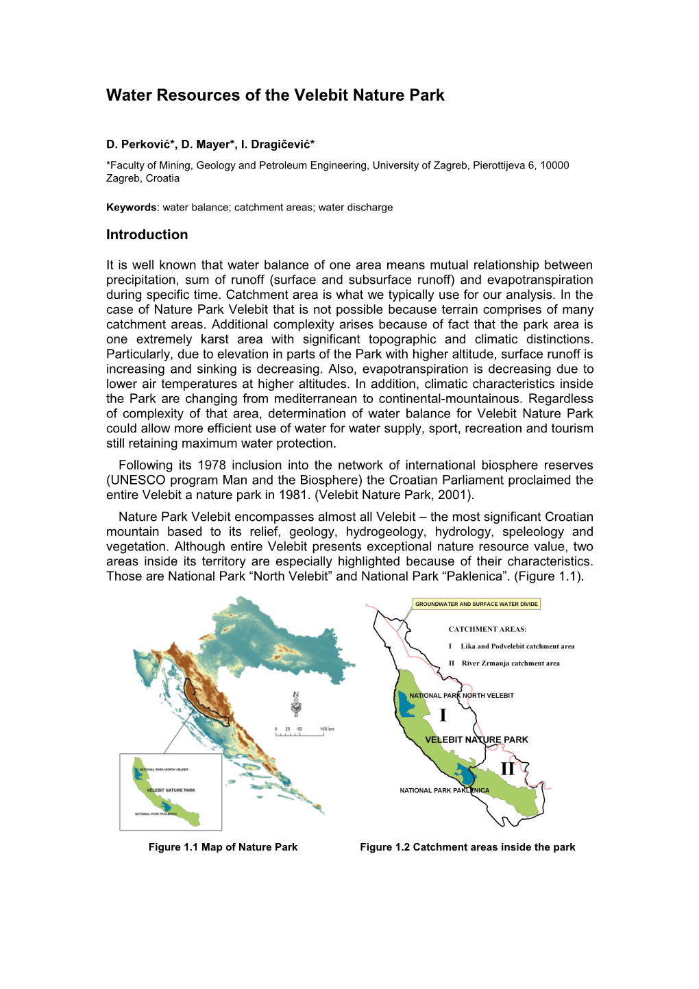 Water Resources of the Velebit Nature Park