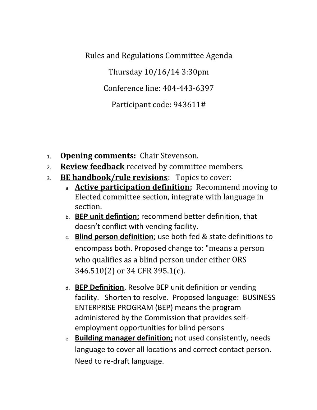 10-16-14 Rules and Regs Committee Agenda