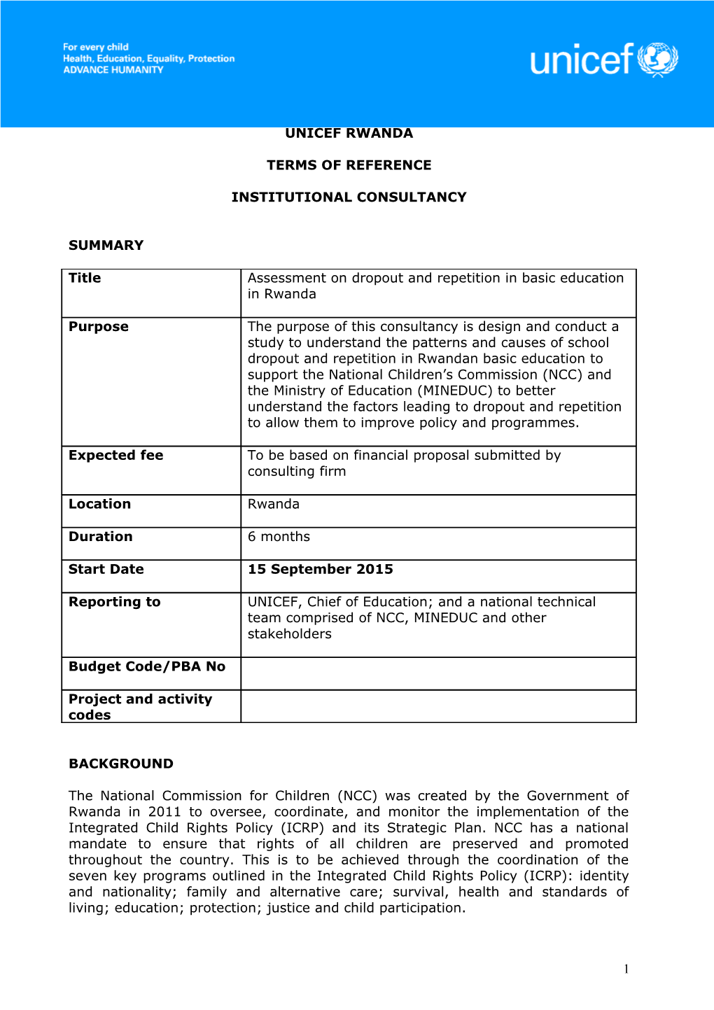 Terms Of Reference With Guidance Notes