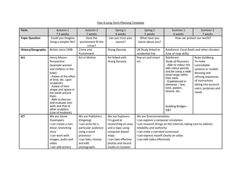 Year 6 Long-Term Planning Template