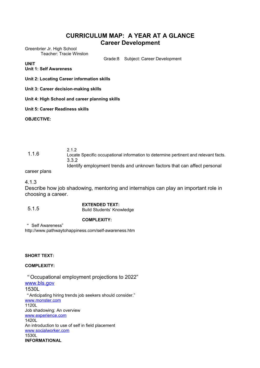 Curriculum Map: a Year at a Glance s1